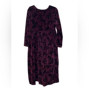 Vintage Erika Casual Clothing Company Floral Velour Long Sleeve Dress Size L